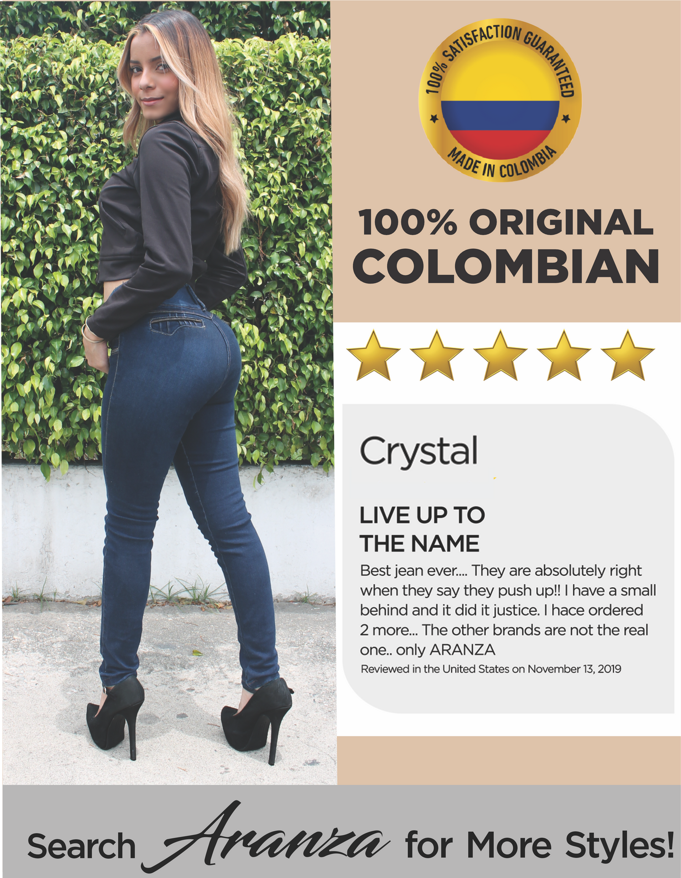 Aranza Women's Push Up Butt Lifting Skinny Jeans Levanta cola