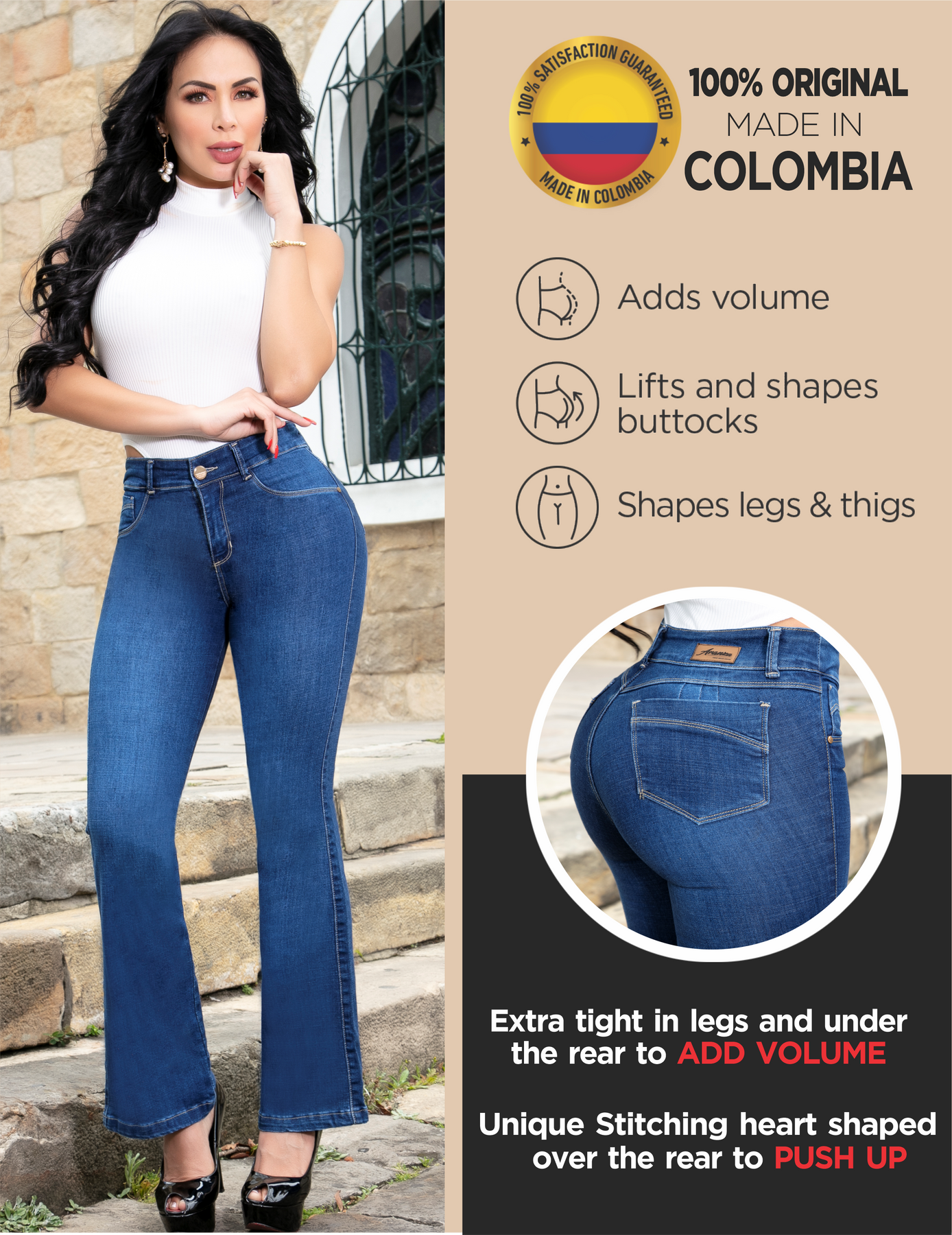 Karen Jeans acampanados colombianos para mujer Fajas Aranza
